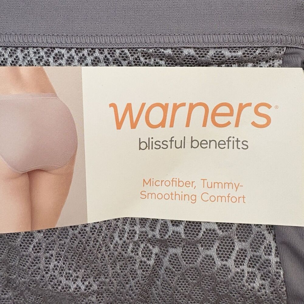 Warners Hipster Panties 2X Blissful Benefits Tummy Smoothing 3 PK Blk Blue Gray - Picture 2 of 9